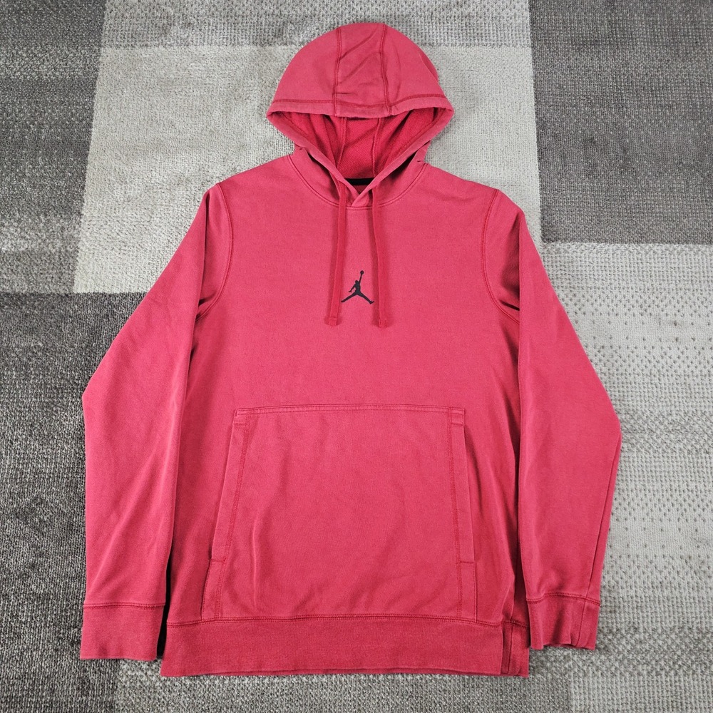 Nike Air Jordan Hoodie Men's S Red Fleece Pullover Center Logo Long‎ Sleeve